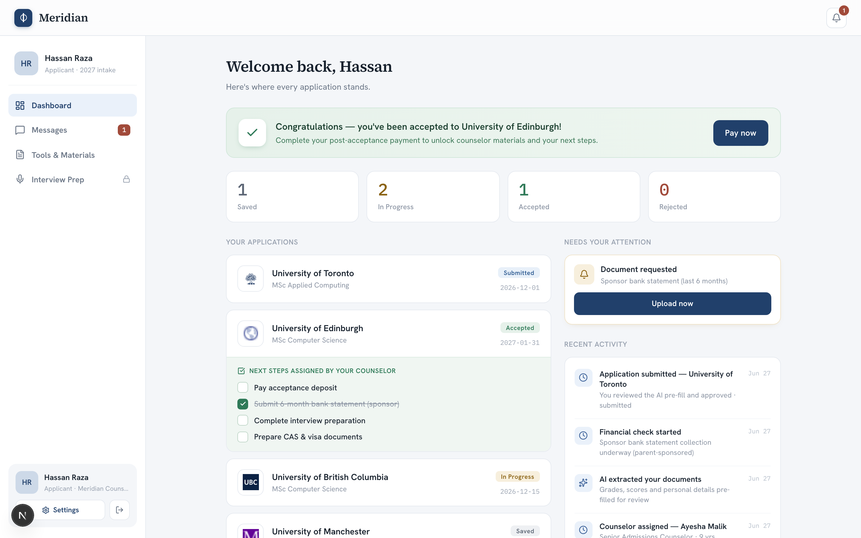 Student application tracker